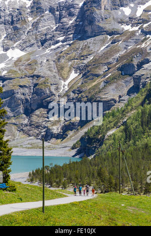 Alpes Suisses et les prairies près de l'Oeschinensee (Oeschinen Lake), Oberland Bernois, Suisse Banque D'Images