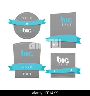 Ensemble d'autocollants décoratifs, gris avec les rubans bleus isolé sur fond blanc. vector badges style vintage. grosse vente tags temp Illustration de Vecteur