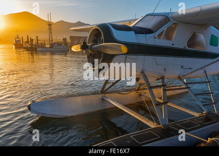 Tofino (Colombie-Britannique) : - à l'aube d'hydravion accosté à Tofino Harbour sur l'île de Vancouver, Canada Banque D'Images