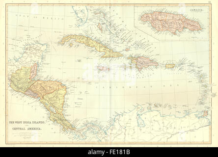 Caraïbes & AMÉRIQUE CENTRALE : Antilles Bahamas. La Jamaïque. BLACKIE, 1893 map Banque D'Images