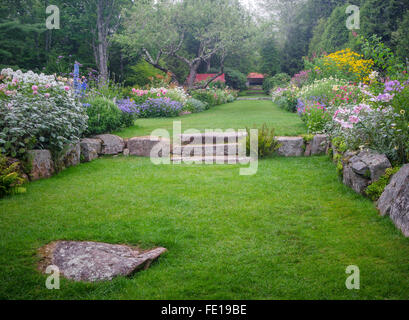 Northeast Harbor, Maine : Thuya Jardin Banque D'Images