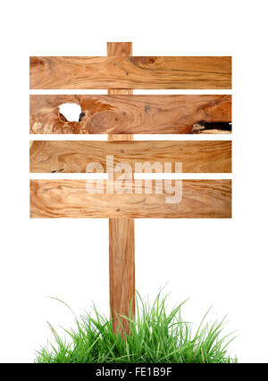 Pancarte en bois avec green grass isolated Banque D'Images