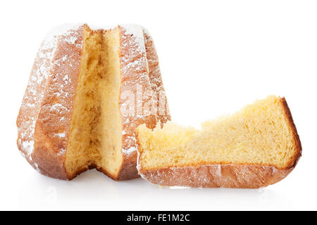 Pandoro, gâteau de Noël et une partie de sucre glace on white Banque D'Images