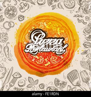 Vector hand drawn pizzeria croquis et des aliments doodle Illustration de Vecteur