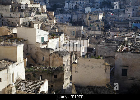 Vue de la Piazza Vittorio Veneto sur Sasso Barisano, Matera, Basilicate, Italie Banque D'Images