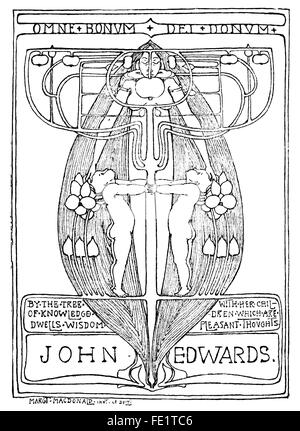 Ex-libris pour John Edwards par Margaret MacDonald, de l'École de Glasgow à partir de 1897, le Studio Magazine Banque D'Images