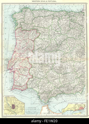 Espagne : l'Ouest et le Portugal ; plan de Madrid, Lisbonne, 1907 Banque D'Images