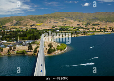 Point de Deadman's Bridge et lac Dunstan, Cromwell, Central Otago, île du Sud, Nouvelle-Zélande Banque D'Images