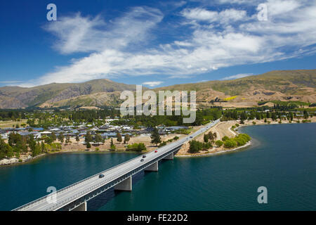 Point de Deadman's Bridge et lac Dunstan, Cromwell, Central Otago, île du Sud, Nouvelle-Zélande Banque D'Images