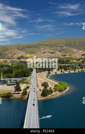 Point de Deadman's Bridge et lac Dunstan, Cromwell, Central Otago, île du Sud, Nouvelle-Zélande Banque D'Images