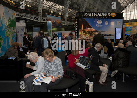 Olympia, Londres, Royaume-Uni. 4 Février, 2016.stand à Trailfinders au Holiday and Travel Show qui commencera à l'Olympia de Londres,maintenant à sa 23e année, elle est plus grande et mieux avec plus de 550 stands Crédit : Keith Larby/Alamy Live News Banque D'Images