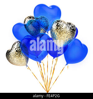 Les ballons d'or et bleu en forme de coeur Banque D'Images