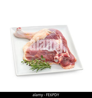 Cuisse de canard de Barbarie avec des herbes sur plaque blanche, Close up Banque D'Images