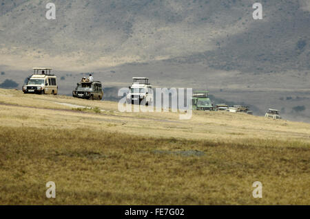 Les véhicules de Safari (Toyota Landcruiser) dans le cratère du Ngorongoro Banque D'Images