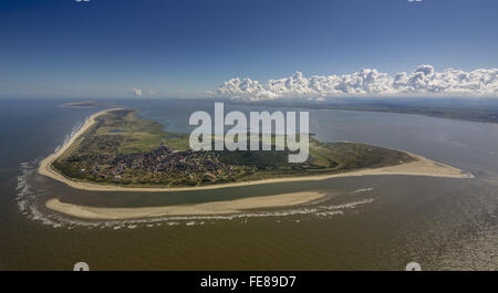 Banc de sable, par antenne, Langeoog, Mer du Nord, l'île de la mer du Nord, îles de la Frise orientale, Basse-Saxe, Allemagne, Europe, vue aérienne, Banque D'Images