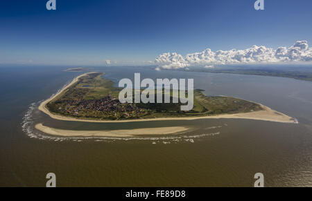 Banc de sable, par antenne, Langeoog, Mer du Nord, l'île de la mer du Nord, îles de la Frise orientale, Basse-Saxe, Allemagne, Europe, vue aérienne, Banque D'Images