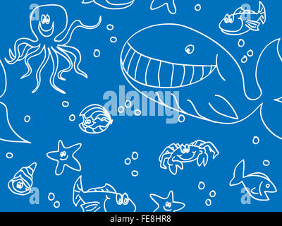 Relations sérieuses in doodle des créatures de la mer transparente Banque D'Images