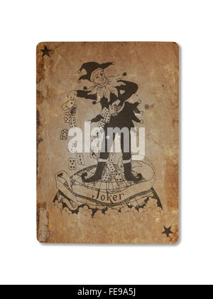 Très vieux jeu de carte isolé sur un fond blanc, Joker Banque D'Images
