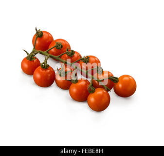 Tomates cerise biologique isolé sur fond blanc Banque D'Images