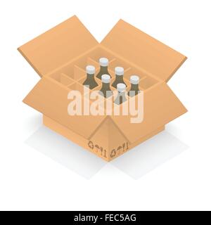 Boîte en carton isométrique avec bouteilles de groupe Illustration de Vecteur