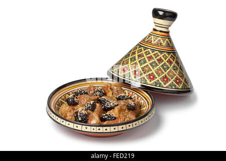 Tajine marocain de viande, de prunes et de graines de sésame Banque D'Images