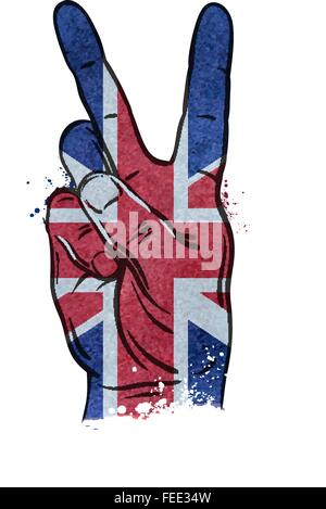 Geste de la main de victoire. d'un drapeau de l'Angleterre, Grande-Bretagne, Royaume-Uni. vector illustration Illustration de Vecteur