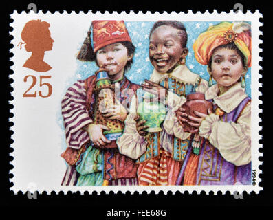 Timbre-poste. La Grande-Bretagne. La reine Elizabeth II. 1994. Noël. Nativité de l'enfant joue. Trois Sages. 25p. Banque D'Images