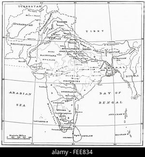 Une carte de l'Inde au début du 20ème siècle. Banque D'Images