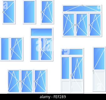 Différents types de fenêtres et portes. Illustration de Vecteur