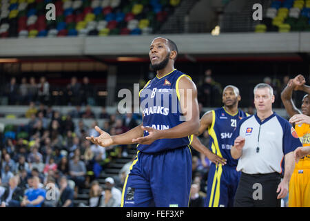 Londres, Royaume-Uni. 5 Février, 2016. Défaite des Lions Londres 90-84 Requins Sheffield Arena, Boîte de cuivre au Queen Elizabeth Olympic Park, Londres. copyright Carol Moir/Alamy Live News. Banque D'Images