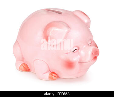 Pink piggy bank, isolé sur le fond blanc, chemin de détourage inclus. Banque D'Images