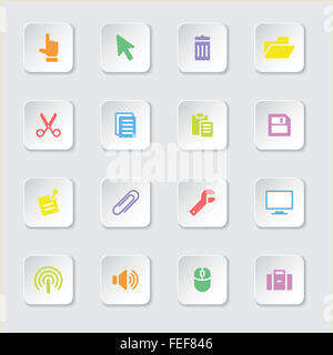 [JPEG] colorful web icon set sur blanc bouton rectangle arrondi avec soft shadow Banque D'Images