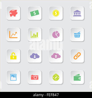 [JPEG] colorful web icon set 4 sur le bouton rectangle arrondi blanc avec ombre douce Banque D'Images