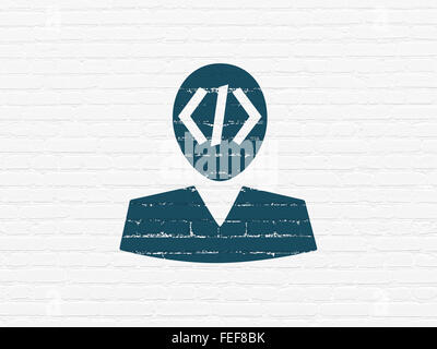 Concept de base de données : Programmeur sur wall background Banque D'Images