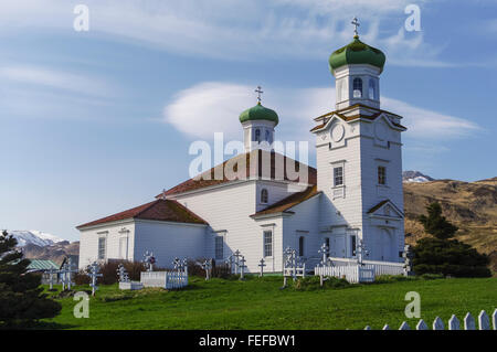 L'Ascension de Notre Seigneur saint de la cathédrale, l'église orthodoxe russe d'Unalaska (Dutch Harbor), Alaska, États-Unis d'Amérique. Banque D'Images