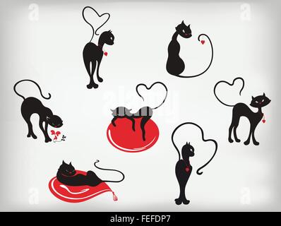 Jeu de chats élégant avec des coeurs pour la Saint-Valentin. EPS10 vector illustration. Illustration de Vecteur