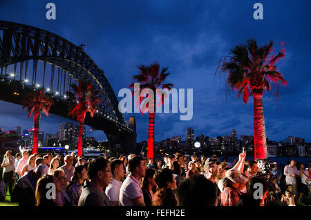 Sydney, Australie - 6 Février 2016 : Ville de Sydney le Nouvel An chinois lancement officiel qui a eu lieu à Dawes Point. Les événements du Nouvel An chinois auront lieu tout au long de Sydney à partir du 6ème jusqu'au 21 février. Sur la photo, la foule dans le public. Credit : mjmediabox/Alamy Live News Banque D'Images