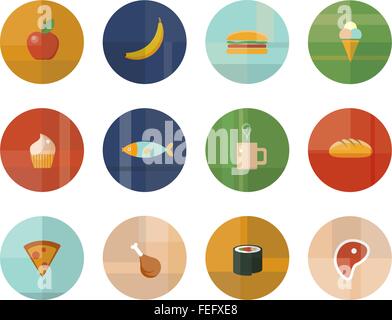 Ensemble de douze icônes vectorielles des aliments et boissons Illustration de Vecteur