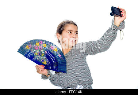 Cute little girl making selfies Banque D'Images