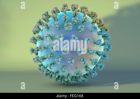 Virus de la grippe porcine H1N1. Illustration avec le virus de l'influenza de la glycoprotéine de surface monte l'hémagglutinine (HA) et rouge, Banque D'Images