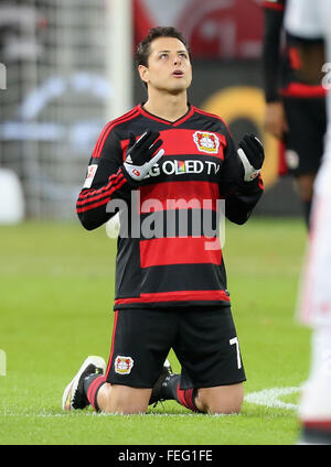 Leverkusen, Allemagne. 6 Février, 2016. Bayer 04 Leverkusen vs FC Bayern Munich, Allemagne : Leverkusen (Chicharito) genoux sur le terrain. Credit : Juergen Schwarz/Alamy Live News Banque D'Images