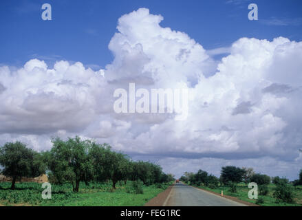 Le Niger, Afrique de l'Ouest. Saison des pluies dans le Sahel. Les Cumulus se réunir en début d'après-midi. Banque D'Images