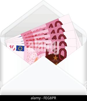 Enveloppe ouverte contenant dix billets sur un fond blanc. Vector illustration. Illustration de Vecteur