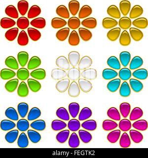 Jeu de boutons colorés, Fleurs Illustration de Vecteur