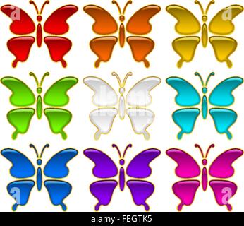 Jeu de boutons colorés, des papillons Illustration de Vecteur