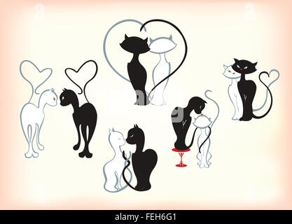 Jeu de chats dans l'amour par Jour de Valentines. EPS10 vector illustration Illustration de Vecteur