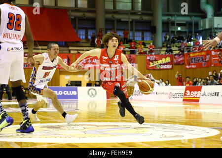 Fumio Nishimura (jets), 7 février 2016 - Basket-ball : Ligue Nationale de Basket-ball 'LBN' 2015-2016 entre les Jets de Chiba Yachiyo 70-69 HIROSHIMA libellules au gymnase de la ville, Chiba, Japon. (Photo par AFLO SPORT) Banque D'Images