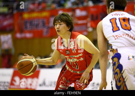 Fumio Nishimura (jets), 7 février 2016 - Basket-ball : Ligue Nationale de Basket-ball 'LBN' 2015-2016 entre les Jets de Chiba Yachiyo 70-69 HIROSHIMA libellules au gymnase de la ville, Chiba, Japon. (Photo par AFLO SPORT) Banque D'Images