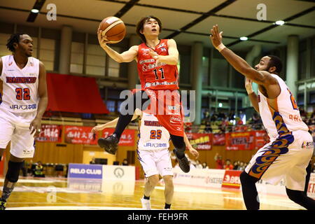 Fumio Nishimura (jets), 7 février 2016 - Basket-ball : Ligue Nationale de Basket-ball 'LBN' 2015-2016 entre les Jets de Chiba Yachiyo 70-69 HIROSHIMA libellules au gymnase de la ville, Chiba, Japon. (Photo par AFLO SPORT) Banque D'Images