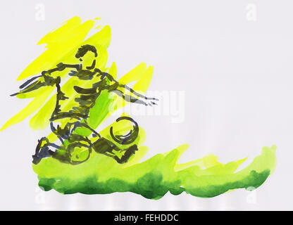 L'aquarelle d'un joueur de football avec ballon Banque D'Images